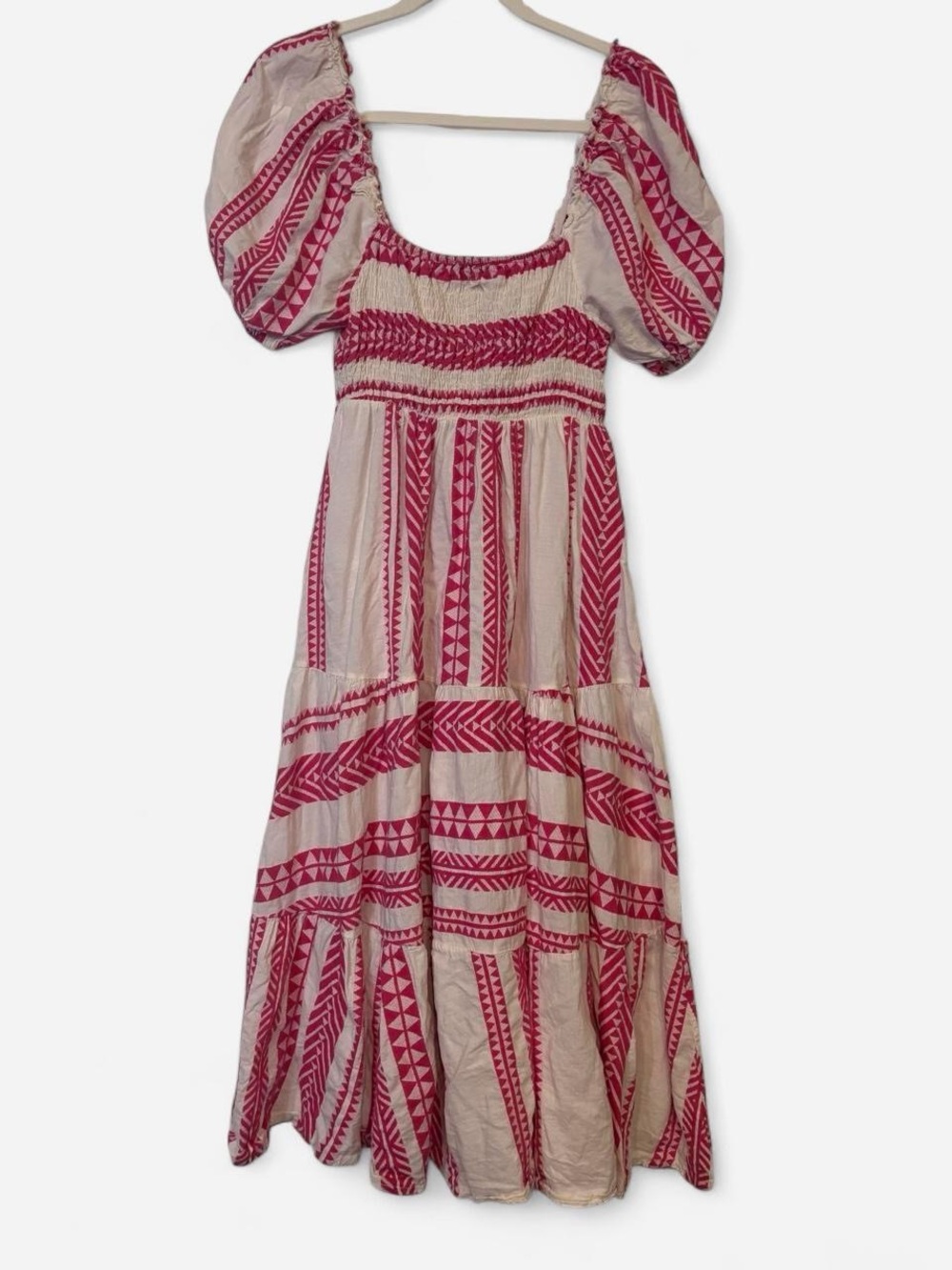 Sofia Boho Maxi Dress Pink ivory Puff Sleeve Cottagecore wedding guest